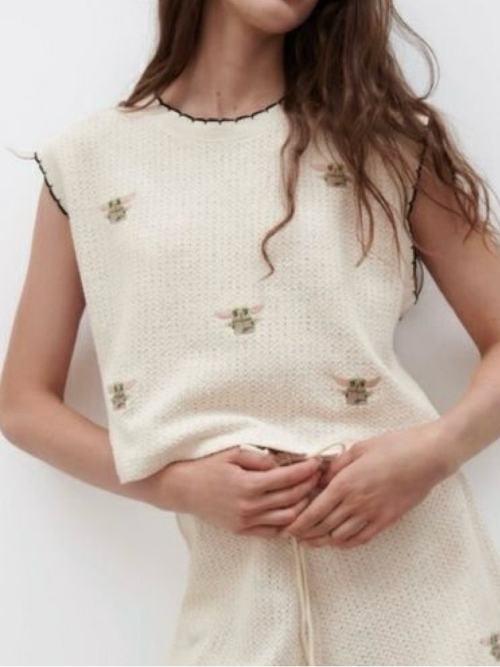 Star Wars x Zara Crochet Cropped Vest Medium Cream Knit Baby Yoda Grogu